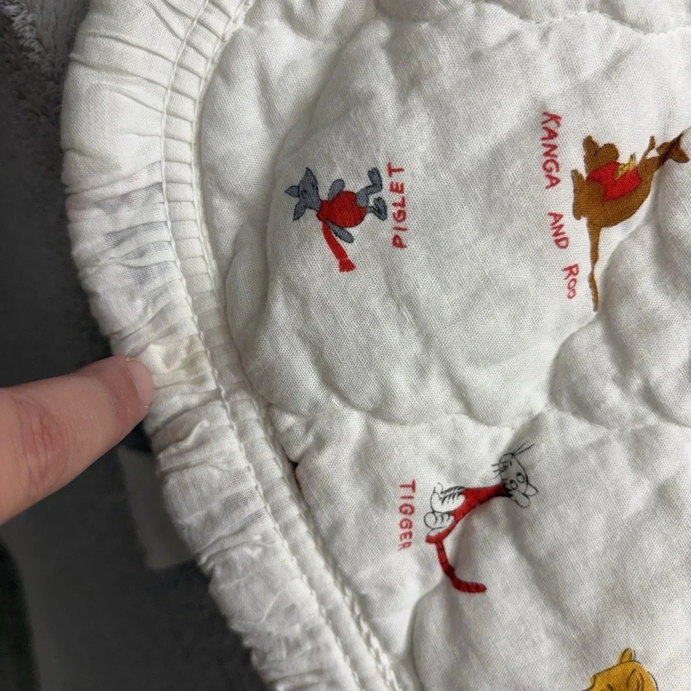 Sears Vintage Winnie the Pooh Baby Crib Quilt Blanket White Ruffles Tigger
